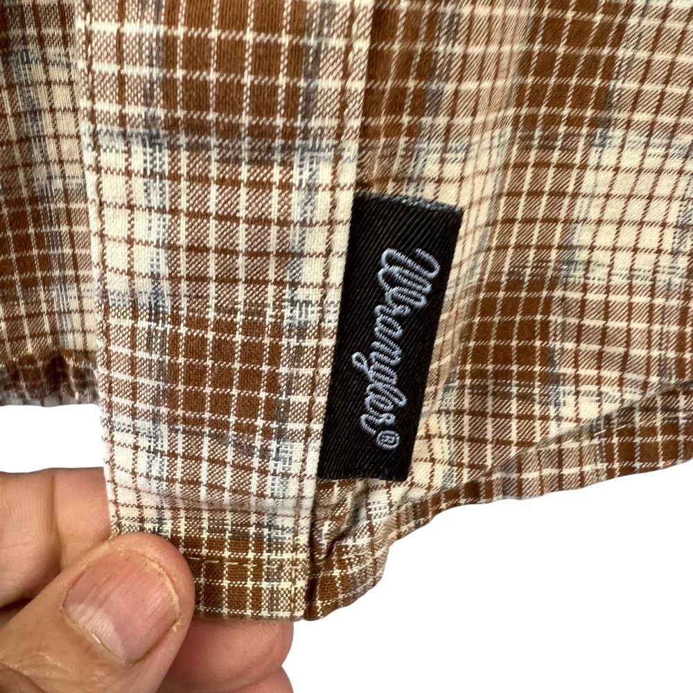 Wrangler Retro Premium Mens Brown Plaid Tiger Eye Pearl Snap Flip Cuff Shirt L - Picture 6 of 10